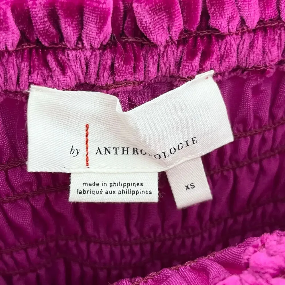 Anthropologie Velvet Smocked Puff Sleeve Crop Top XS